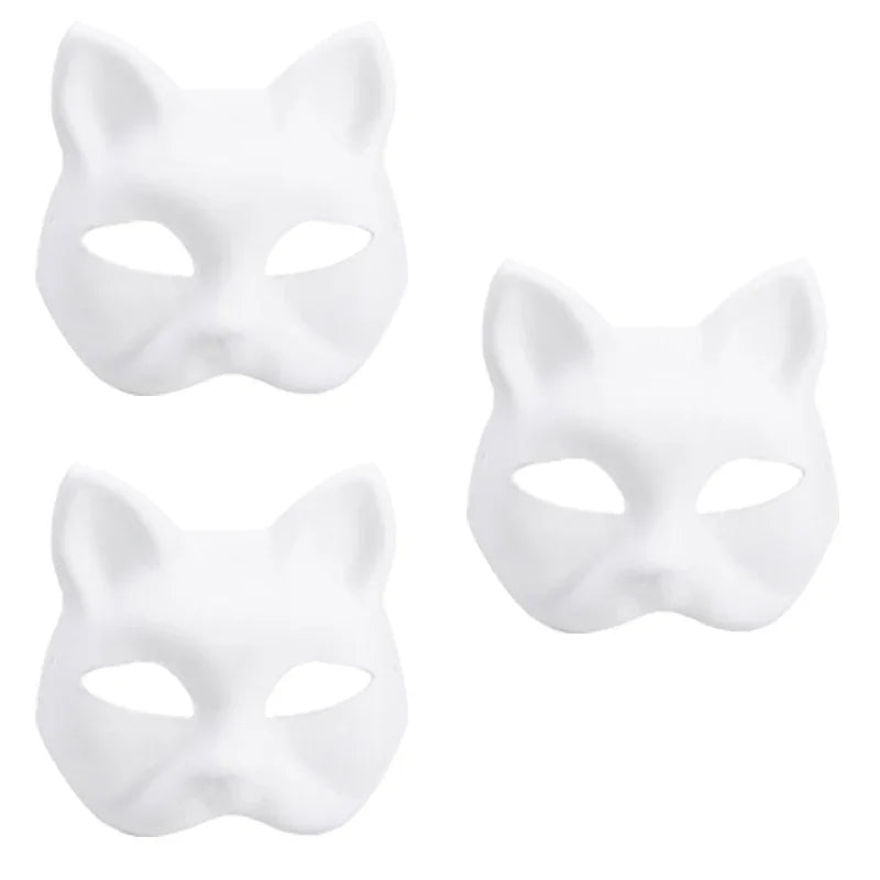 Blank Cat Masks DIY White Plain Party Cosplay Prop Painting Face Mask Unpainted Paper Fox Masks Craft Hand Halloween Accessories