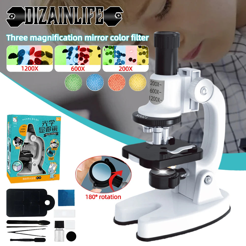 1200x HD Childrens Microscope Elementary School Children Science Experimental Biology Microscope Digital Microscope