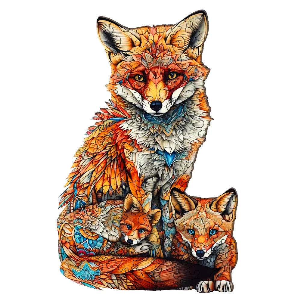 Mother and Son Fox Wooden Puzzle - Irregular Animal Shaped Wooden Puzzle Gift for High Difficulty and Intelligence Toys