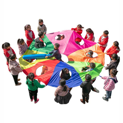 2M/6M Diameter Kids Outdoor Teamwork Game Prop Rainbow Parachute Toys Jump Bag Bounce Play Mat School Activity Puzzle Game