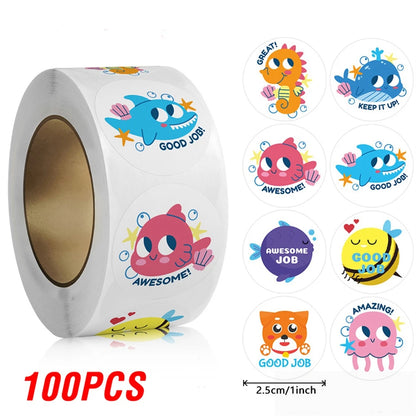 100-500pcs Children's Cartoon Animal Stickers Gift Packaging Sealing Label Kindergarten Little Red Flower Reward Stickers