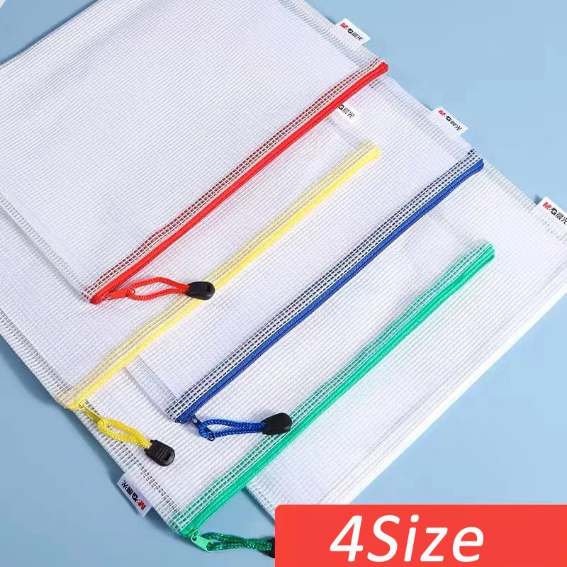 4pcs Stationery Storage Bag Folder File Mesh Zipper Pouch A3 A4 A5 A6 Document Bag Zip File Folders School Office Supplies