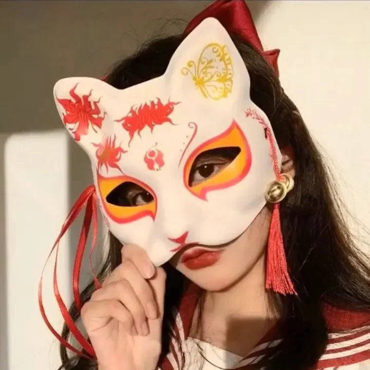 Blank Cat Masks DIY White Plain Party Cosplay Prop Painting Face Mask Unpainted Paper Fox Masks Craft Hand Halloween Accessories