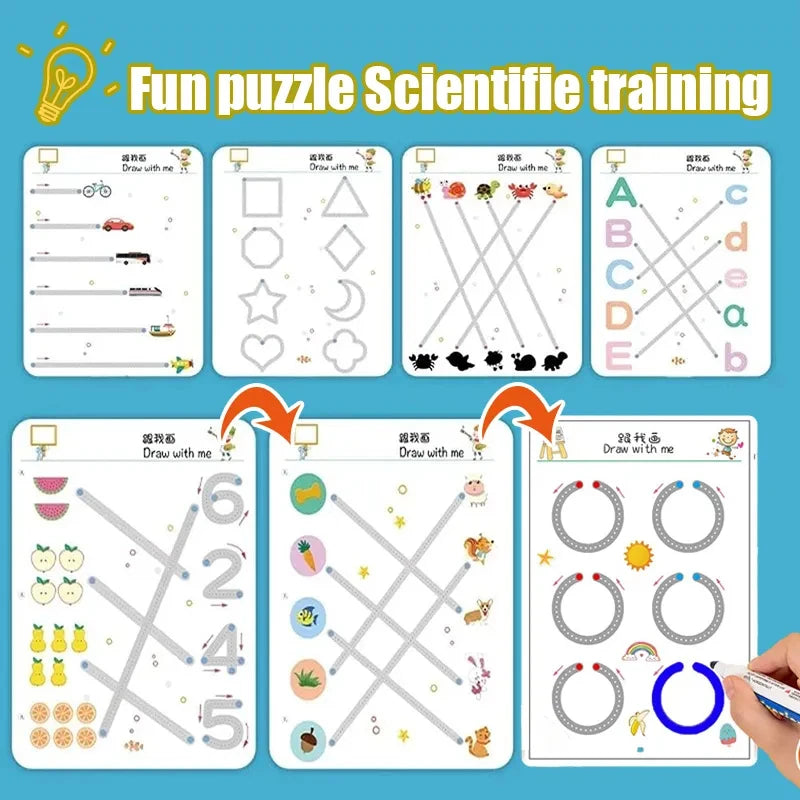 Children Montessori Drawing Toy Pen Control Training Color Shape Math Match Game Set Toddler Learning Activities Educational Toy