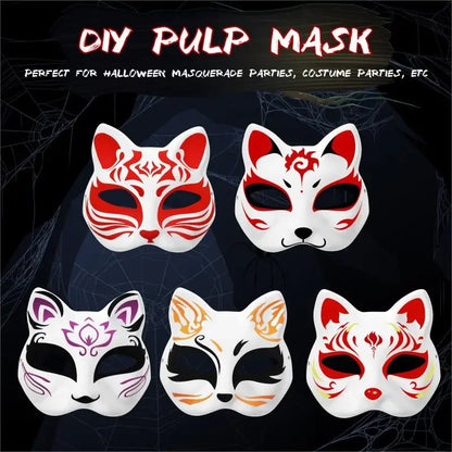 Blank Cat Masks DIY White Plain Party Cosplay Prop Painting Face Mask Unpainted Paper Fox Masks Craft Hand Halloween Accessories