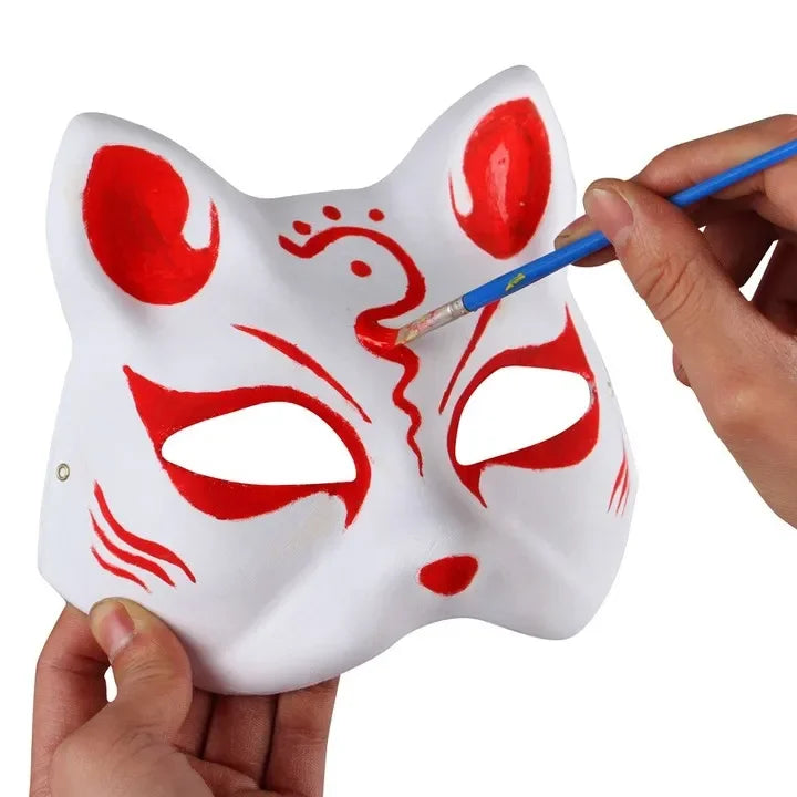 Blank Cat Masks DIY White Plain Party Cosplay Prop Painting Face Mask Unpainted Paper Fox Masks Craft Hand Halloween Accessories