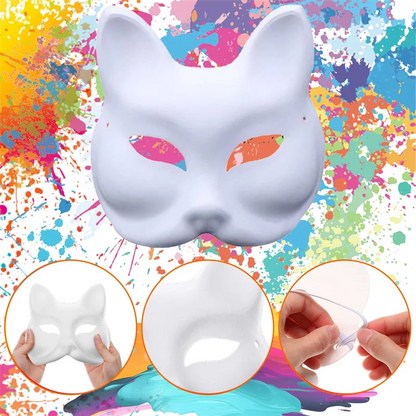 10-50PCS Therian Masks With Straps White Cat Masks Blank DIY Halloween Mask Animal Half Facemasks Masquerade Cosplay Party