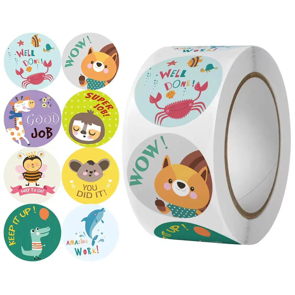 100-500pcs Cartoon Cat Stickers Round Adhesive Labels For Kids Children Teacher Prize Business Gift Wraps Decorative Stickers