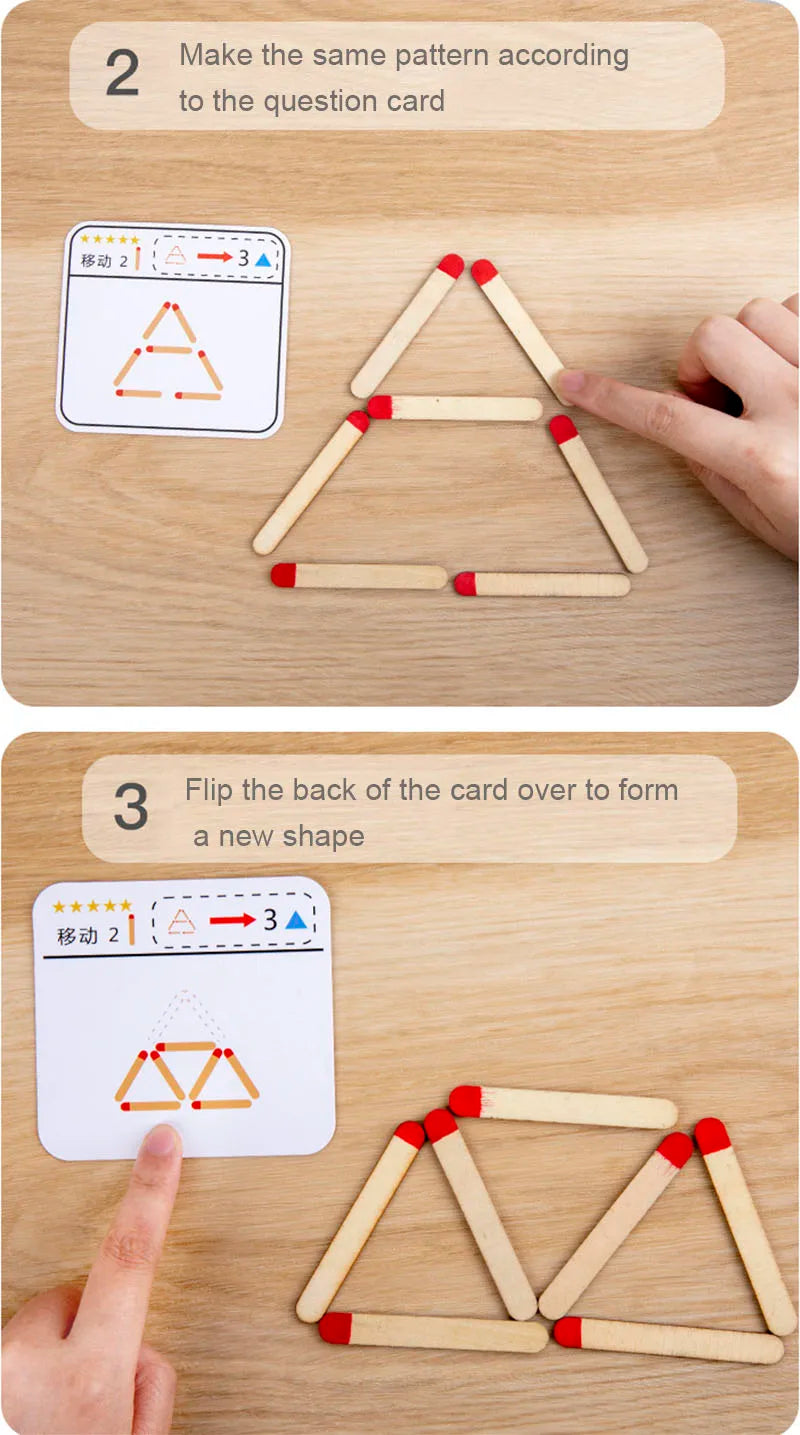 Montessori Matches Puzzles Game Wooden Toys DIY Math Geometry Board Game Thinking Match Logic Training Educational Toys For Kids