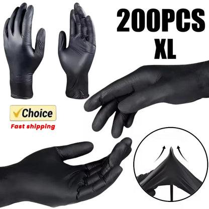 200PCS Disposable Black Nitrile Gloves Latex Free Waterproof Gloves Thickened Kitchen Cooking Gloves Housework Cleaning Tools