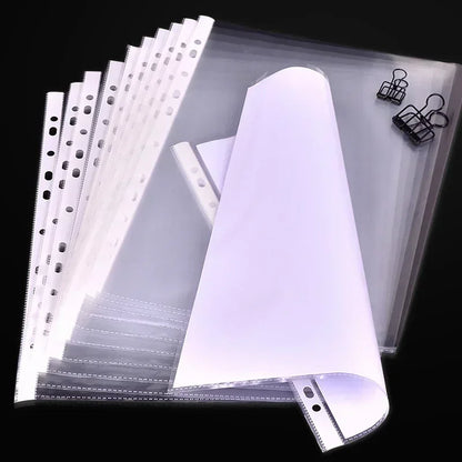 100pcs 11holes Transparent Plastic Punched File Folders for A4 Documents Sleeves Leaf Bag Protector Office Supplies