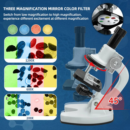 1200x HD Childrens Microscope Elementary School Children Science Experimental Biology Microscope Digital Microscope