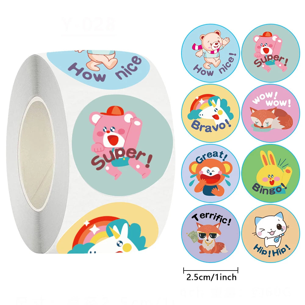 500pcs Cartoon Cute Animal Circular Sticker for Teacher Reward Student Stationery Sticker Kids Gift Sealing Decoration Sticker