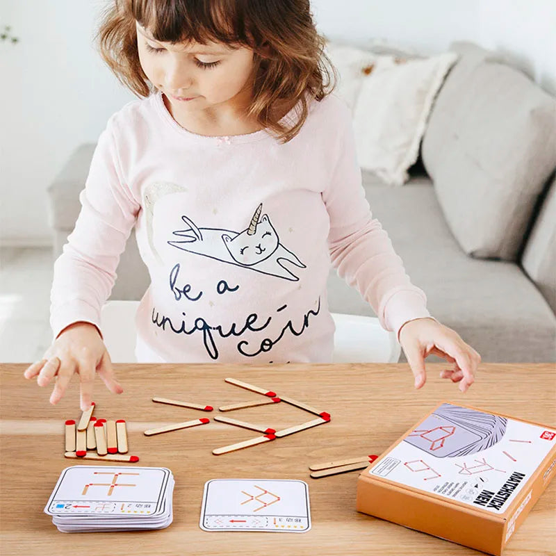 Montessori Matches Puzzles Game Wooden Toys DIY Math Geometry Board Game Thinking Match Logic Training Educational Toys For Kids