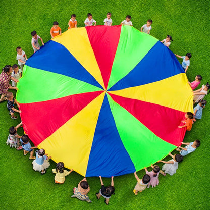 2M/6M Diameter Kids Outdoor Teamwork Game Prop Rainbow Parachute Toys Jump Bag Bounce Play Mat School Activity Puzzle Game