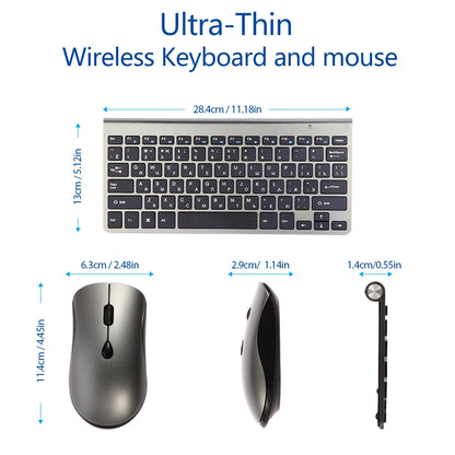 2.4G Wireless Keyboard and Mouse, Russian/Korean/Hebrew USB Protable Mini Keyboard Mice Set for PC Laptop