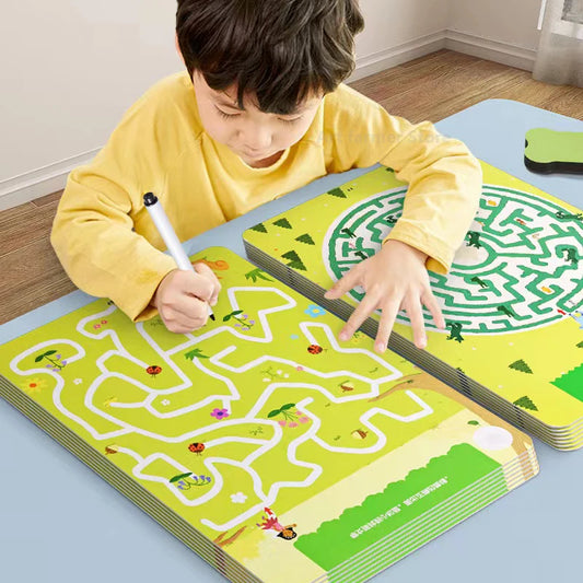 Concentration Maze Training Book Reusable Practice Copybook Pen Control Training Magical Montessori for Kids Education Book