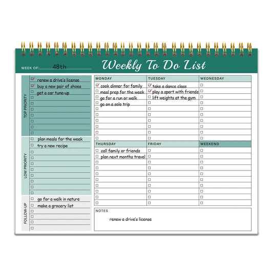 Weekly Planner Pad Spiral Weekly Planner Undated 52-page To-do List Pad, 8.5*11 ". Weekly Desk Task Planning Work and Personal O