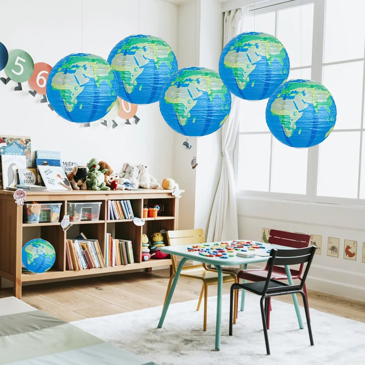 World Map Paper Lanterns, Paper Lanterns, Map, Classroom Lantern Decor, 12 ", 5 Pcs