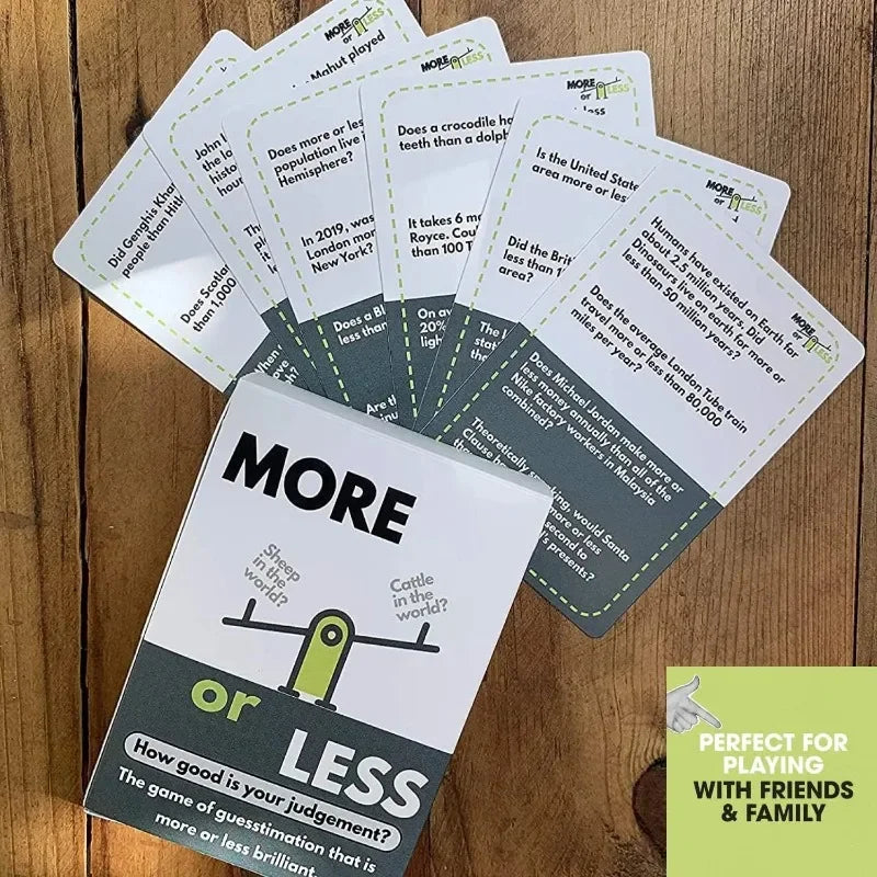 More or Less Original Edition Card Game How Good Is Your Judgement? Fun Family Party Games for Adults &Kids Birthday Gift