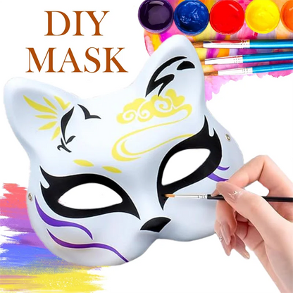 10-50PCS Therian Masks With Straps White Cat Masks Blank DIY Halloween Mask Animal Half Facemasks Masquerade Cosplay Party