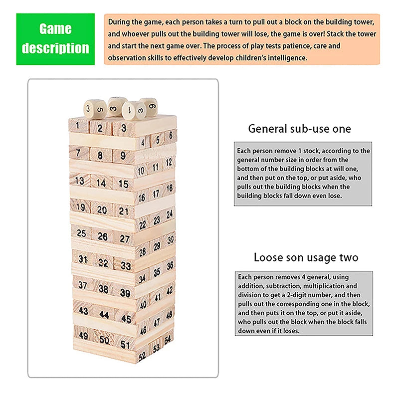 Solid Wood Puzzle Stacked High Stack Tower Drawing Block Children'S Parent-Child Interactive Board Game